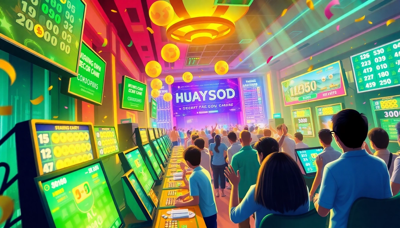 Players celebrating their wins on the Huaysod online lottery platform, highlighting excitement and community.