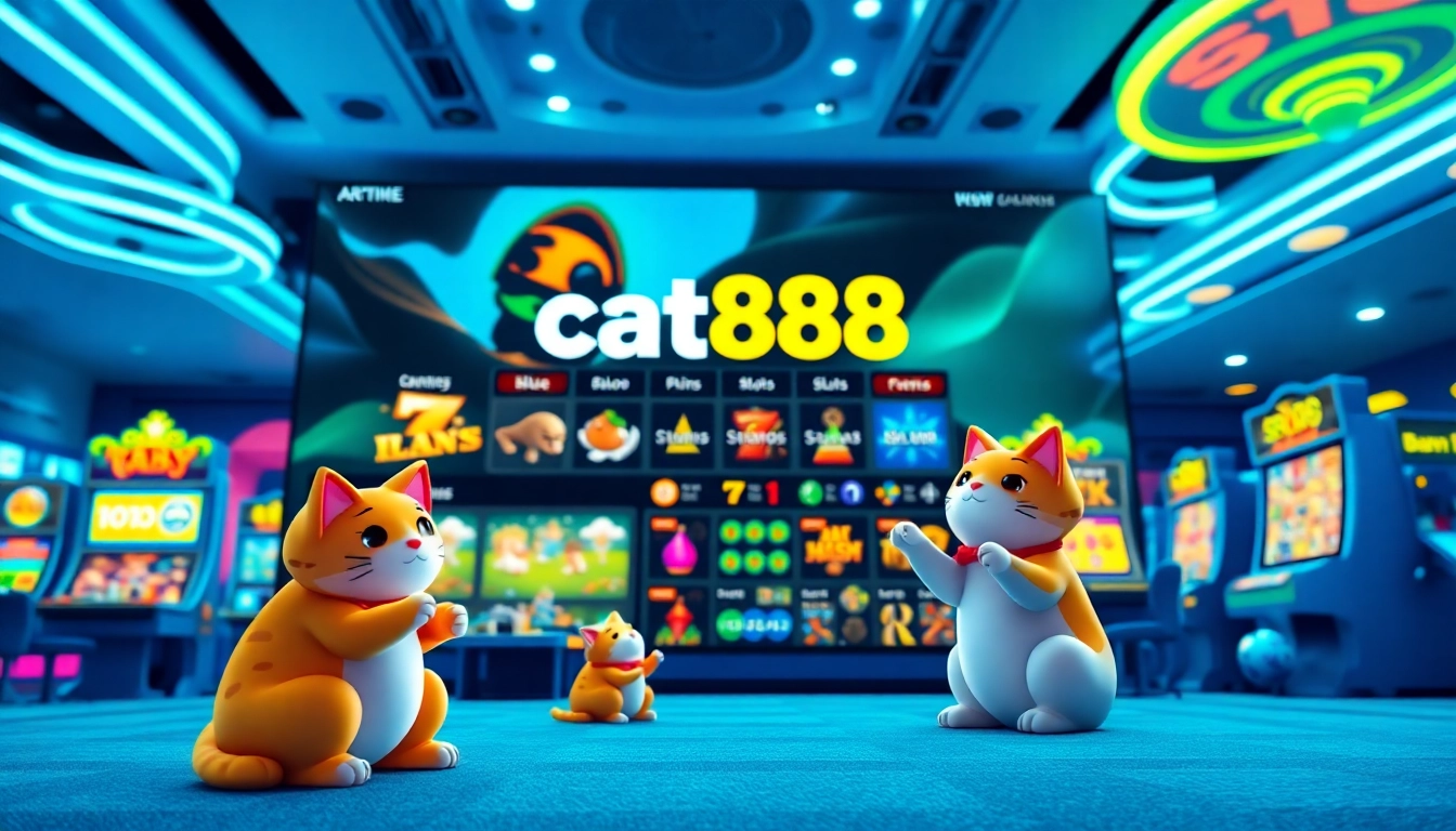 Engage with the cat888 online gambling platform featuring playful cat-themed graphics.