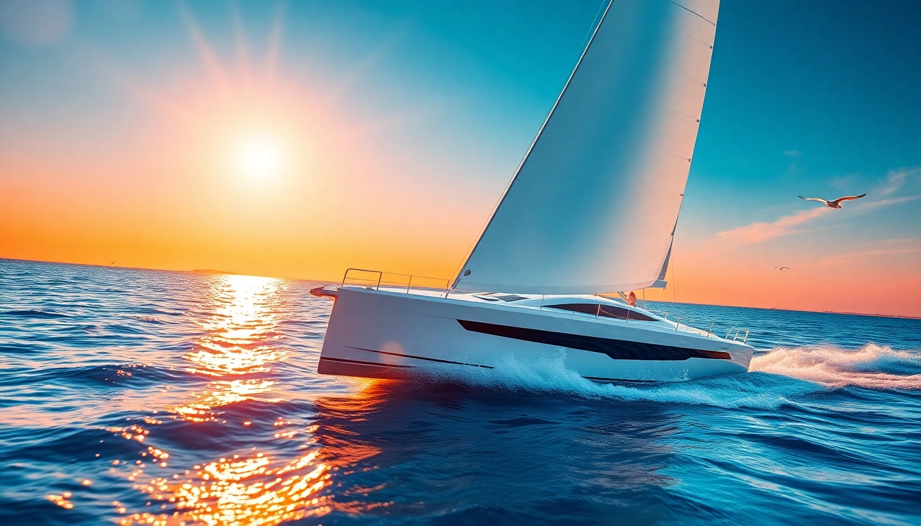 Experience the thrilling J88 sailboat navigating vibrant ocean waters at sunset.