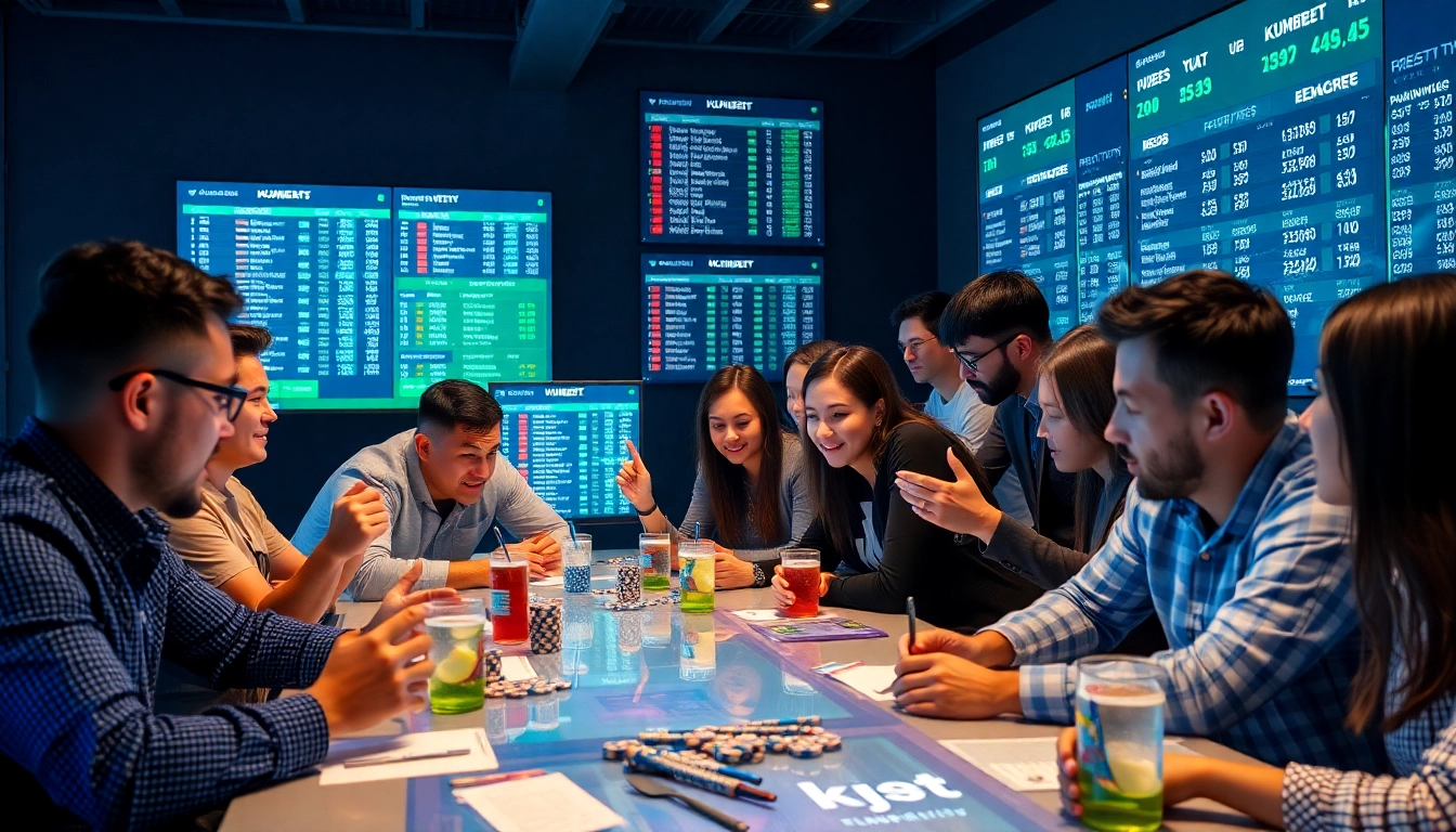 Sports betting enthusiasts engaged at a table featuring https://kubet.audio/ odds displays, capturing excitement and community.