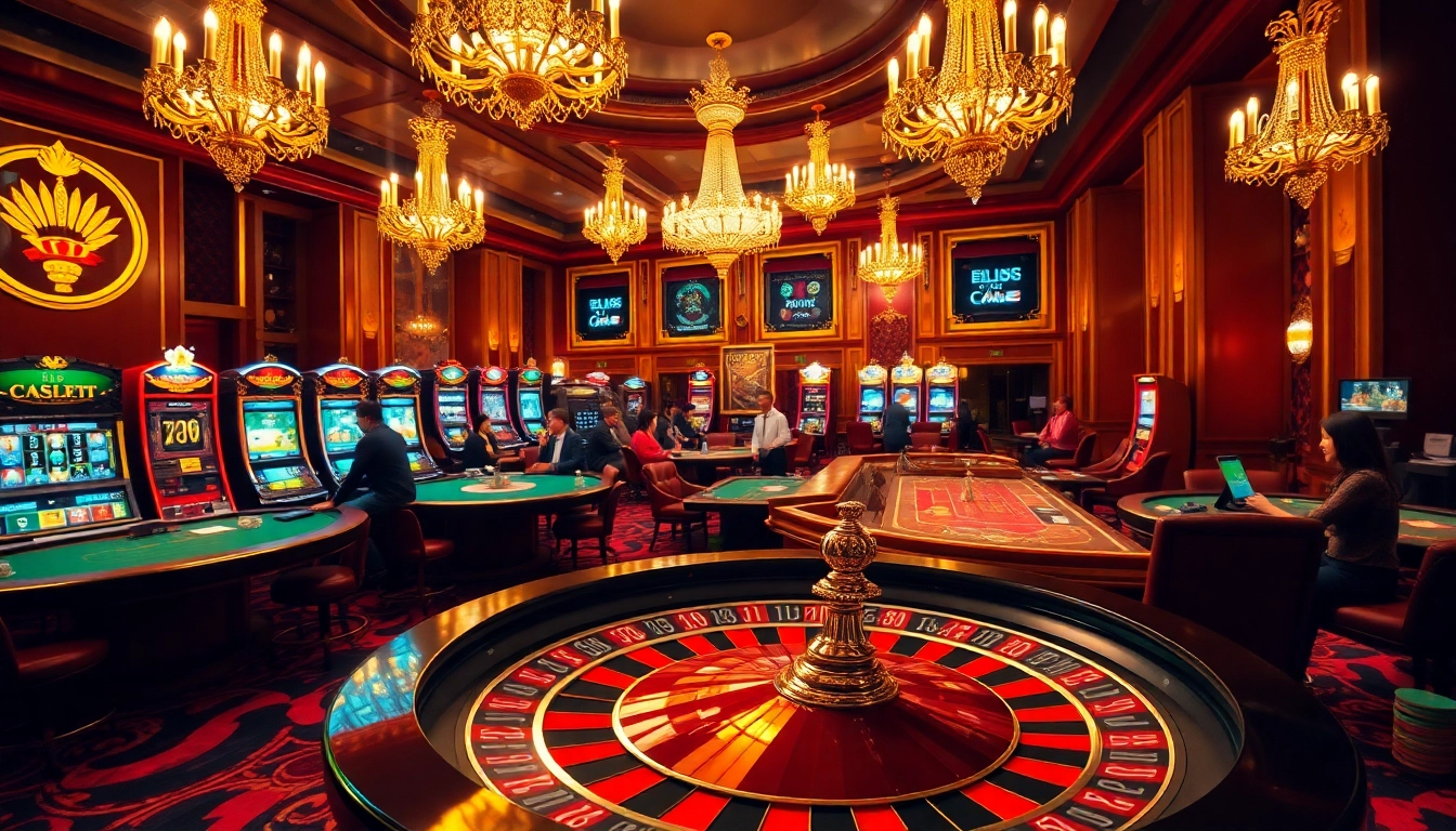 Players engaging in thrilling casino games, showcasing Nhà cái uy tín with competitive poker and vibrant slot machines.