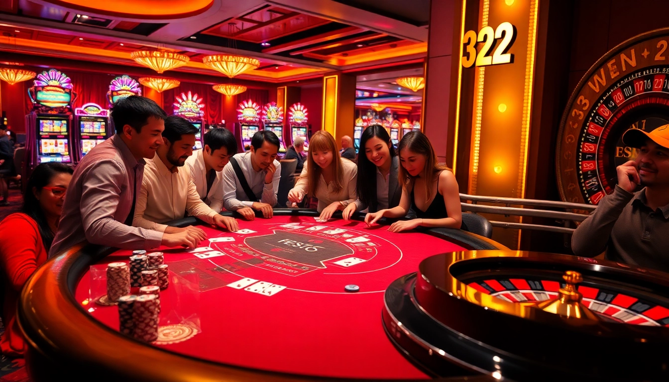 Experience thrilling gameplay at a blackjack table featuring the excitement of 32 Win with players and winning bets in action.
