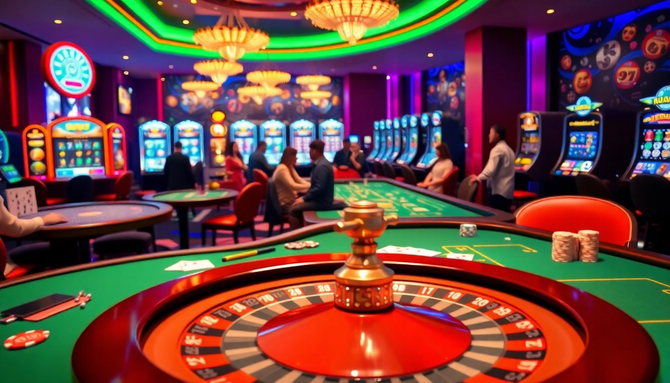 Engage in thrilling online gambling with nhà cái Debet as players enjoy vibrant casino tables and exciting slot machines.