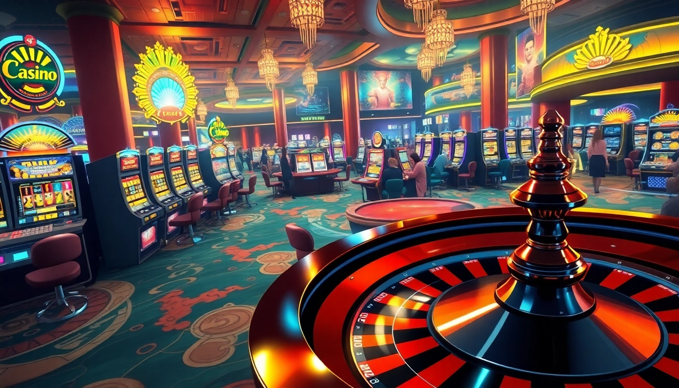 Experience the thrill of Monsino Casino with players at a vibrant poker table and jackpot slots in action.