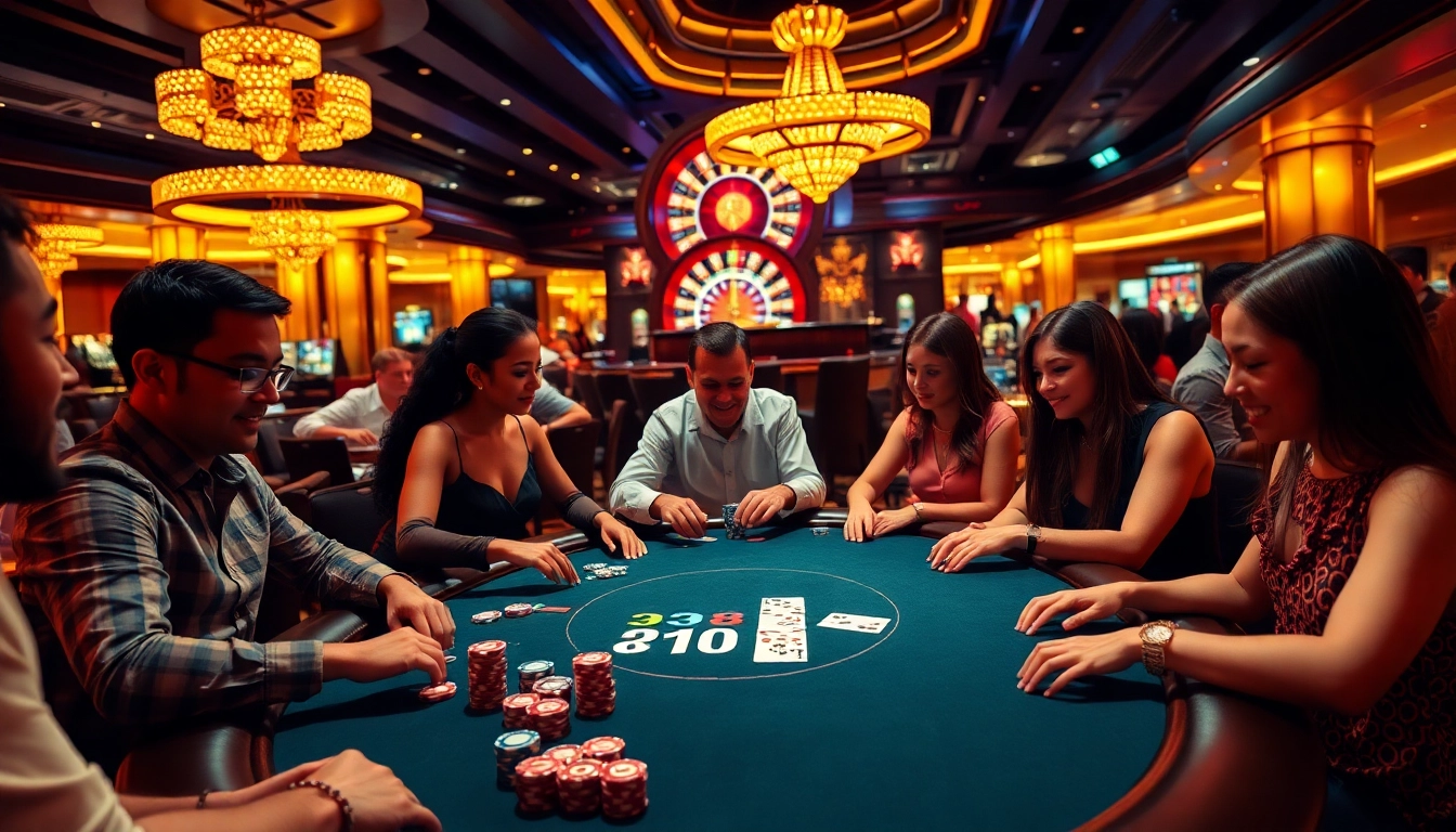 Experience the thrill of winning at bj 88's exciting poker tables, where players engage in high-stakes action amidst a glamorous casino environment.