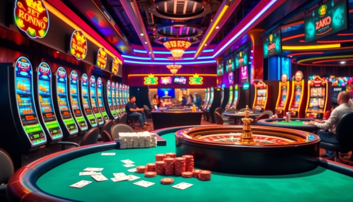 Experience the excitement of casino gaming with Link vào 123B, showcasing vibrant poker tables and dynamic slot machines.