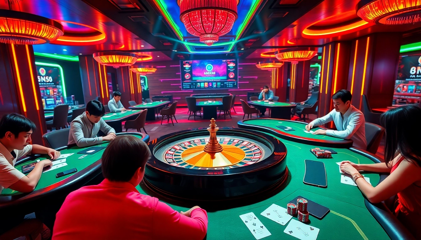 Exciting gaming action at bet88vn.locker, featuring roulette and poker games in a vibrant online casino setting.