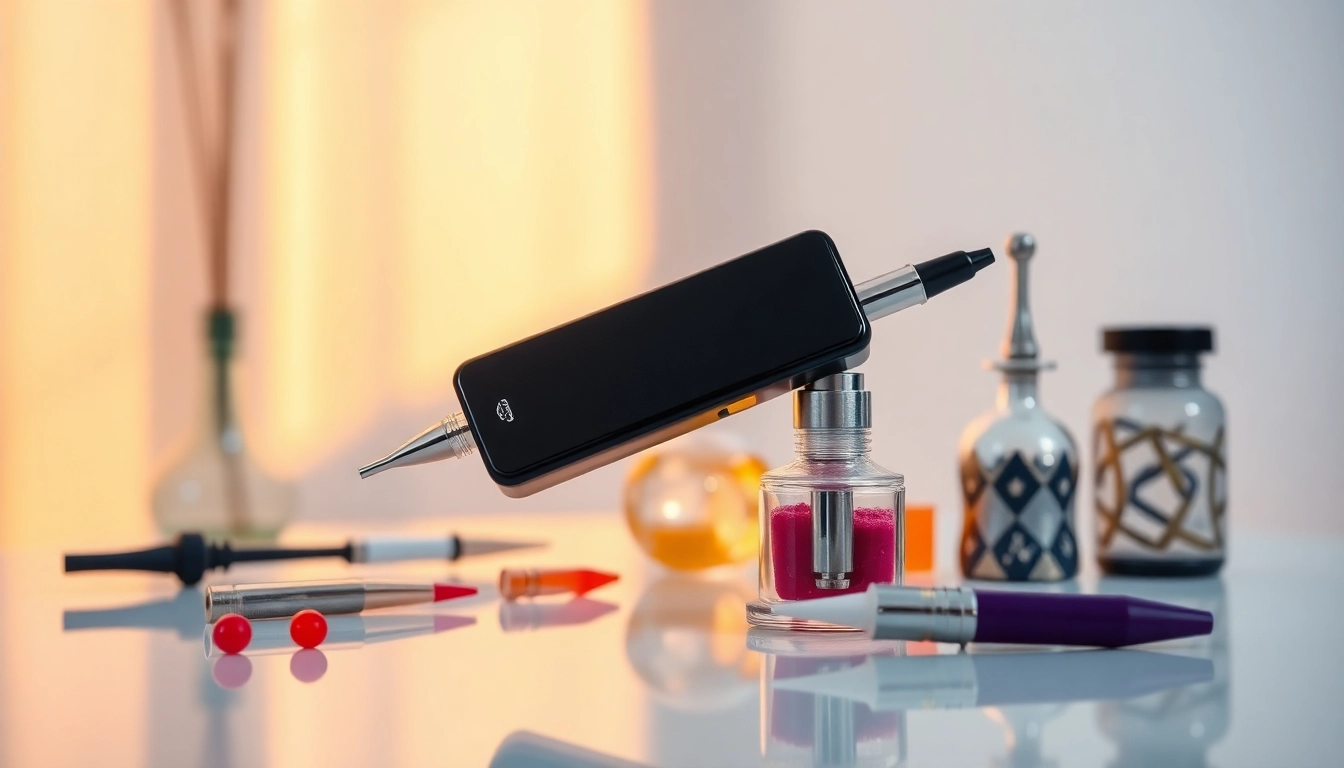 Display a stunning e nails device atop a dab rig in a chic setting.